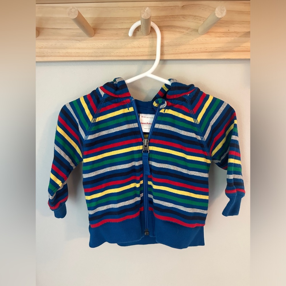 Hanna Andersson Multi Color Striped Full Zip Up Bear Ear Hoodie Sweatshirt